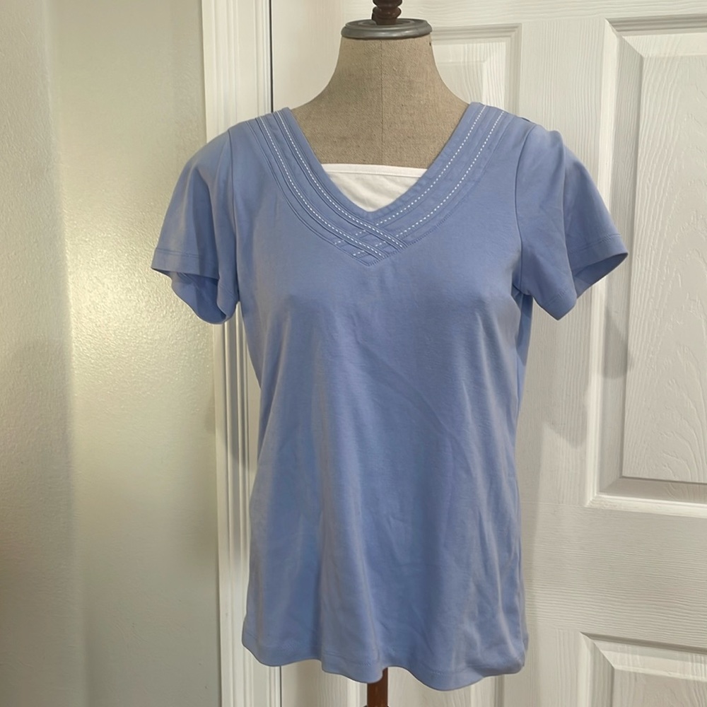 Coral Bay top pullover short sleeve periwinkle blue jersey cotton womens size S